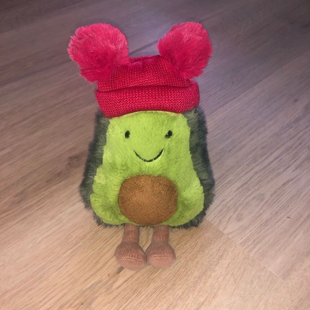JELLYCAT AMUSEABLES BOBBLE AVOCADO RED BEANIE HAT PLUSH RETIRED RARE